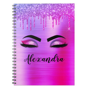 Purple Glitter Sparkle Eyelashes Monogram Name Notebook