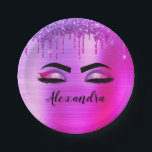 Purple Glitter Sparkle Eyelashes Monogram Name Paper Plate<br><div class="desc">Purple Faux Foil Metallic Sparkle Glitter Brushed Metal Monogram Name and Initial Eyelashes (Lashes),  Eyelash Extensions and Eyes Paper Plates. The design makes the perfect sweet 16 birthday,  wedding,  bridal shower,  anniversary,  baby shower or bachelorette party gift for someone looking for a trendy cool style.</div>
