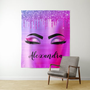 Purple Glitter Sparkle Eyelashes Monogram Name Tapestry