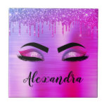 Purple Glitter Sparkle Eyelashes Monogram Name Tile<br><div class="desc">Purple Faux Foil Metallic Sparkle Glitter Brushed Metal Monogram Name and Initial Eyelashes (Lashes),  Eyelash Extensions and Eyes Decorative Tile. The design makes the perfect sweet 16 birthday,  wedding,  bridal shower,  anniversary,  baby shower or bachelorette party gift for someone looking for a trendy cool style.</div>