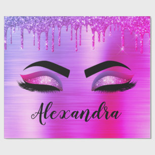 Purple Glitter Sparkle Eyelashes Monogram Name Wrapping Paper