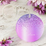 Purple Glitter Sparkle Glam Metal Monogram Name Key Ring<br><div class="desc">Purple Faux Foil Metallic Sparkle Glitter Brushed Metal Monogram Name Keychain. This makes the perfect sweet 16 birthday,  wedding,  bridal shower,  anniversary,  baby shower or bachelorette party gift for someone that loves glam luxury and chic styles.</div>