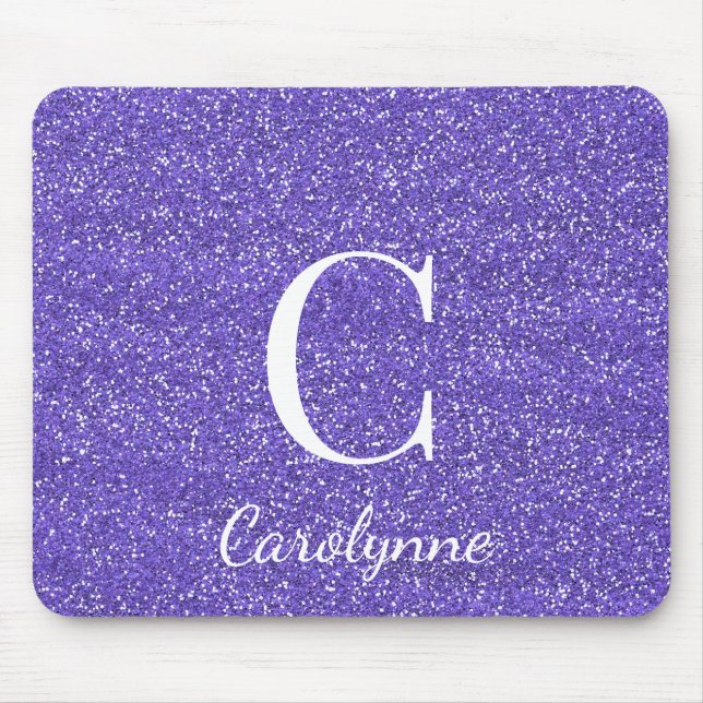 Purple Glitter Sparkle Glam Monogram Mouse Mat (Front)