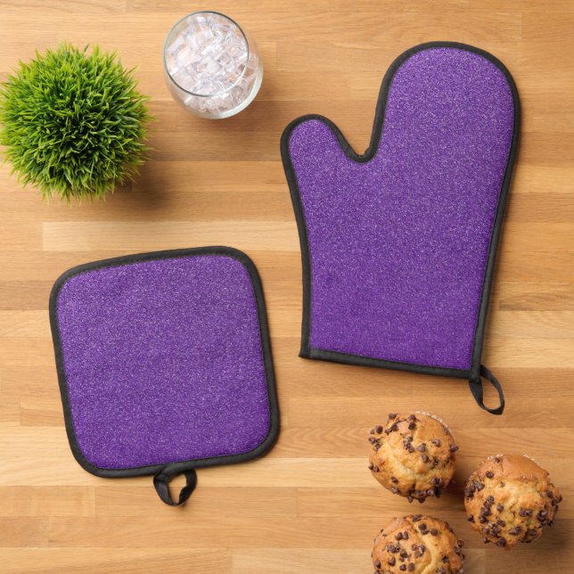 Purple Glitter, Sparkle, Glitter Background Oven Mitt & Pot Holder Set (Top Down)