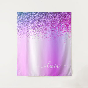 Purple Glitter Sparkle Metal Monogram Name Tapestry