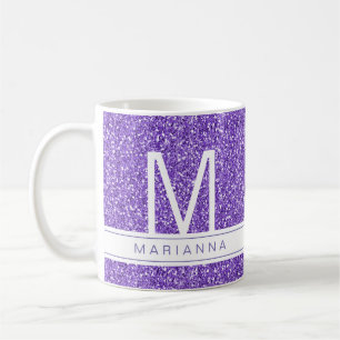 Purple Glitter Sparkle Monogram Custom Name Coffee Mug