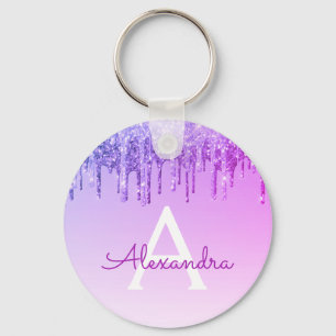 Purple Glitter & Sparkle Monogram Key Ring