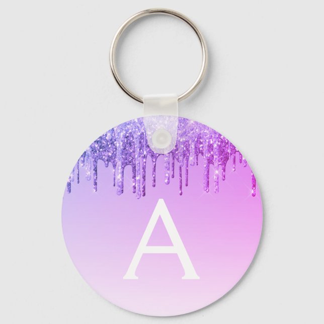 Purple Glitter & Sparkle Monogram Key Ring (Front)