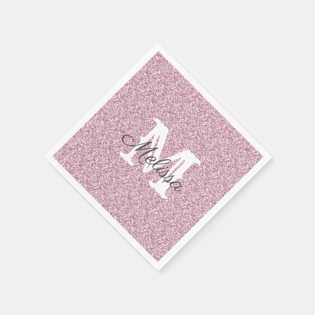 Purple Glitter & Sparkle Monogram  Napkin (Corner)