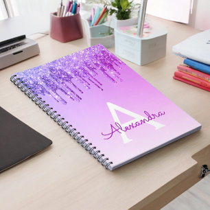 Purple Glitter Sparkle Monogram Notebook