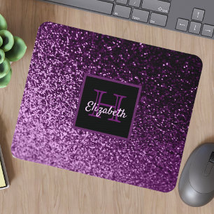 Purple glitter sparkle monogrammed name mouse mat