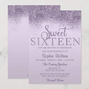 Purple Glitter Sparkle Sweet 16 Birthday  Invitation