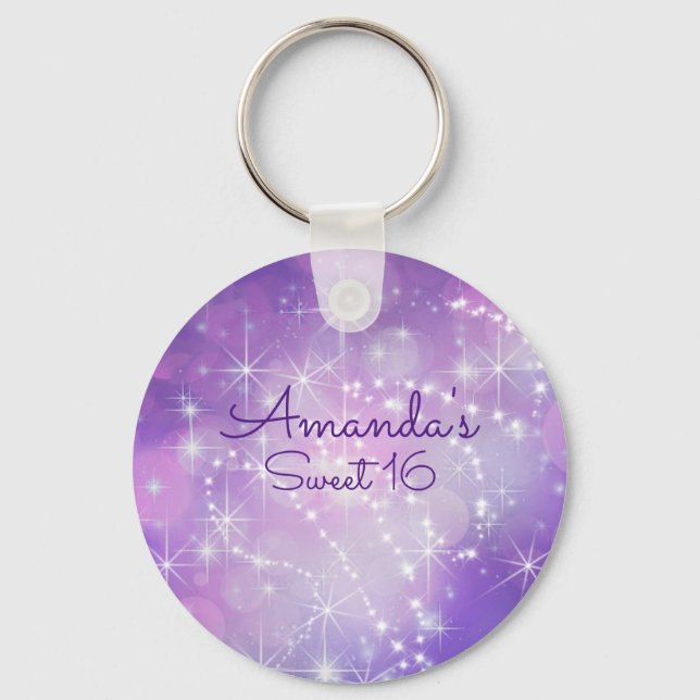 Purple, Glitter,  Sparkle, Sweet Sixteen Favour Key Ring (Front)
