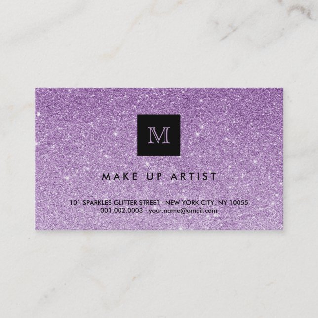 Purple Glitter Sparkles Modern Chic Profile Card (Front)