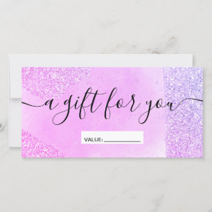 Purple glitter sparkles pink chic gift certificate