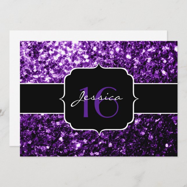 Purple glitter sparkles Sweet 16 Invitation (Front/Back)