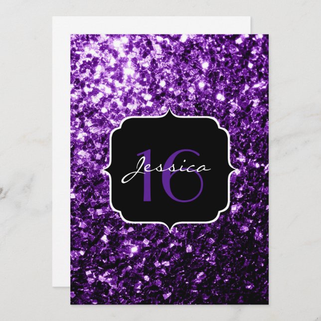 Purple glitter sparkles Sweet 16 Invitation (Front/Back)