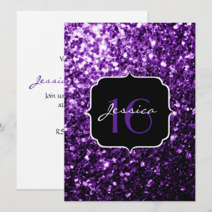 Purple glitter sparkles Sweet 16 Invitation