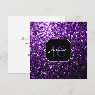 Purple glitter sparkles Sweet 16 Square Invitation