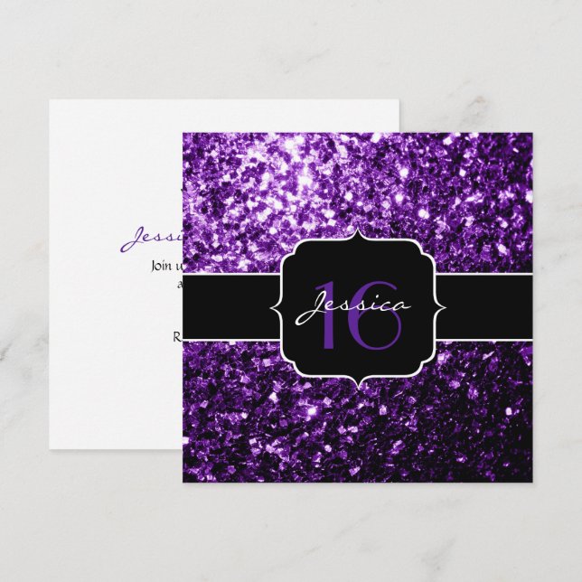 Purple glitter sparkles Sweet 16 Square Invitation (Front/Back)