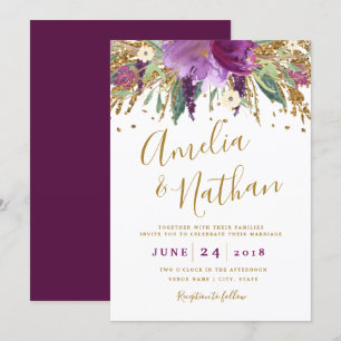 Purple Glitter Sparkling Amethyst Wedding Invitation