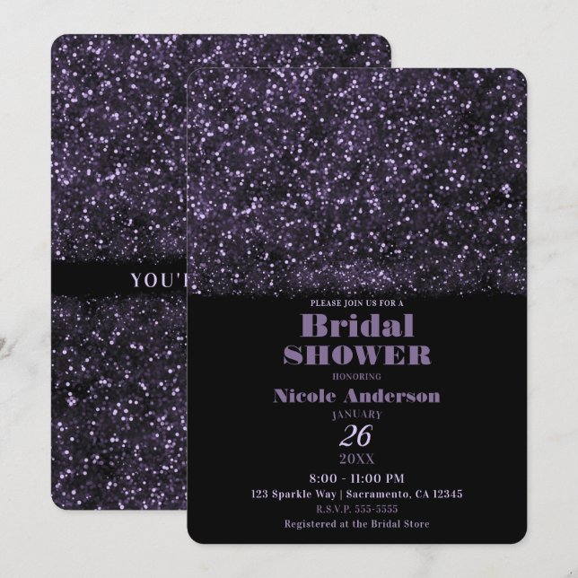 Purple Glitter Sparkling Lights Bridal Shower Invitation (Front/Back)