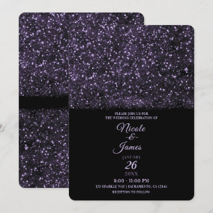 Purple Glitter Sparkling Lights Wedding Invitation