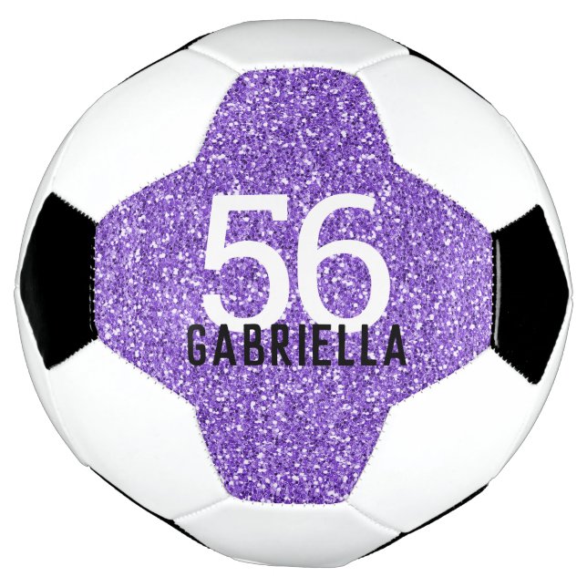 Purple Glitter Sparkly Look Number and Name Football (Rotated)
