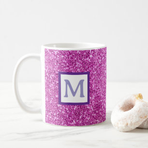 Purple Glitter Sparkly Mug Personalized Initial