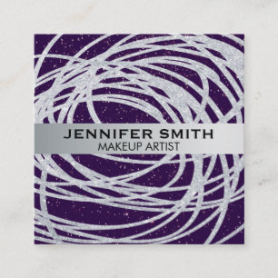 Purple Glitter Speckles   Silver Glitter Scribble Square Business Card