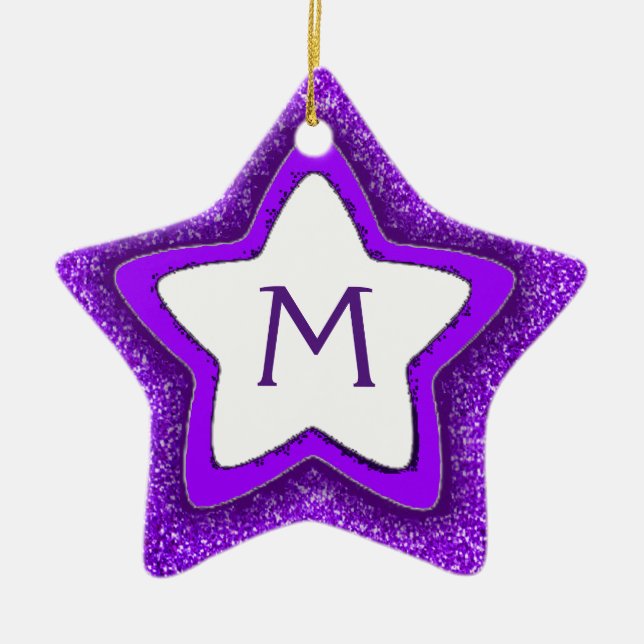 Purple glitter star customisable monogram ornament (Front)
