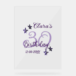 Purple glitter stars 30th birthday modern retro  acrylic sign