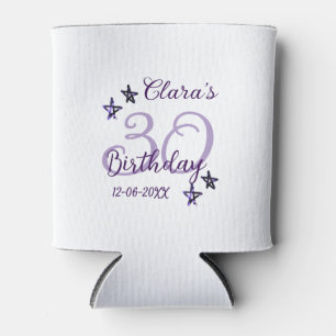 Purple glitter stars 30th birthday modern retro can cooler
