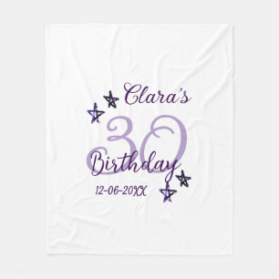 Purple glitter stars 30th birthday modern retro fleece blanket