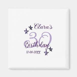 Purple glitter stars 30th birthday modern retro  magnet