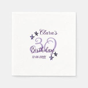 Purple glitter stars 30th birthday modern retro  napkin
