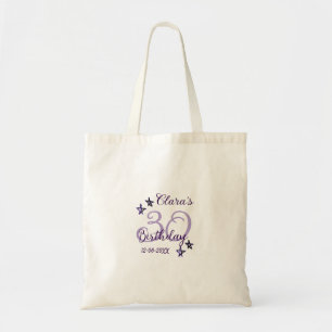 Purple glitter stars 30th birthday modern retro tote bag