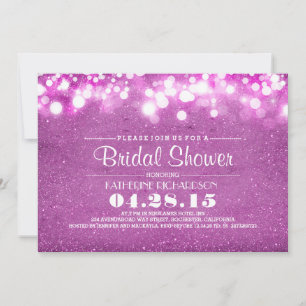 purple glitter & string lights bridal shower invitation
