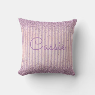 Purple Glitter Stripe Monogram Cushion