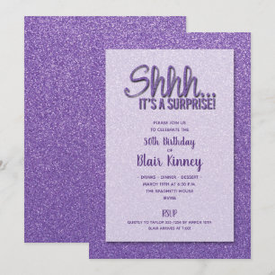 Purple Glitter SURPRISE Birthday Invitation
