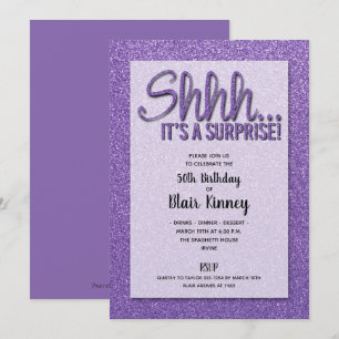 Purple Glitter SURPRISE Birthday Invitations