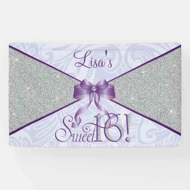 Purple Glitter, Sweet 16 Banner (Horizontal)