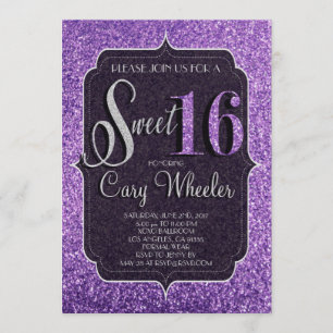 Purple Glitter Sweet 16 Birthday Invitation
