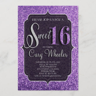 Purple Glitter Sweet 16 Birthday Invitation