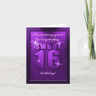 Purple Glitter Sweet 16 Birthday Party Card