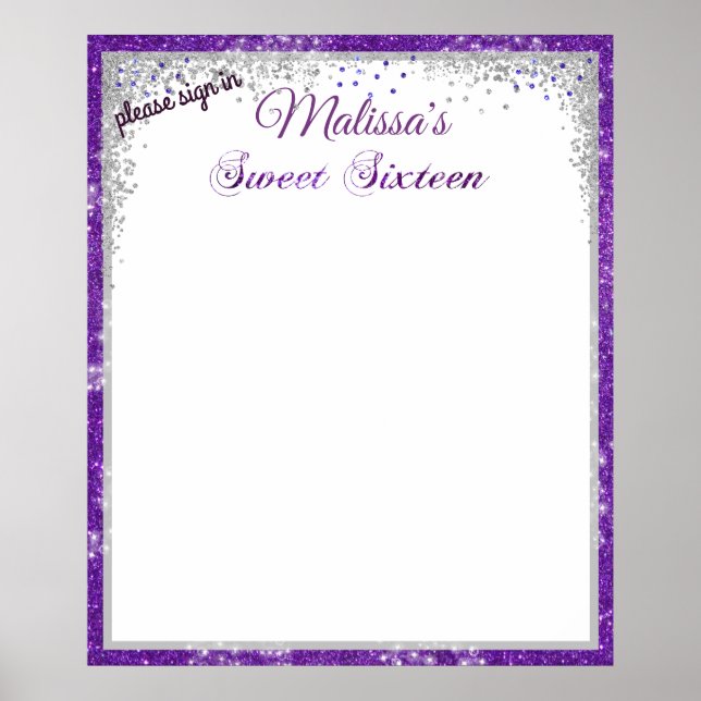 Purple Glitter Sweet Sixteen Sparkle Gems Poster (Front)