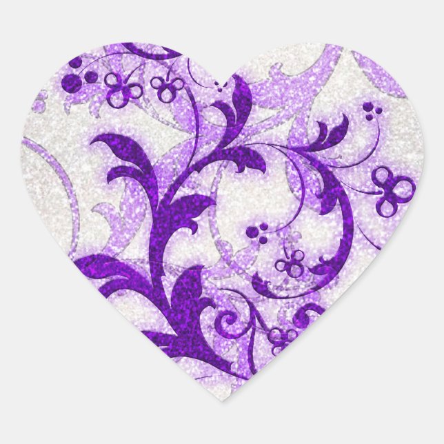 Purple glitter swirls girly heart sticker labels (Front)