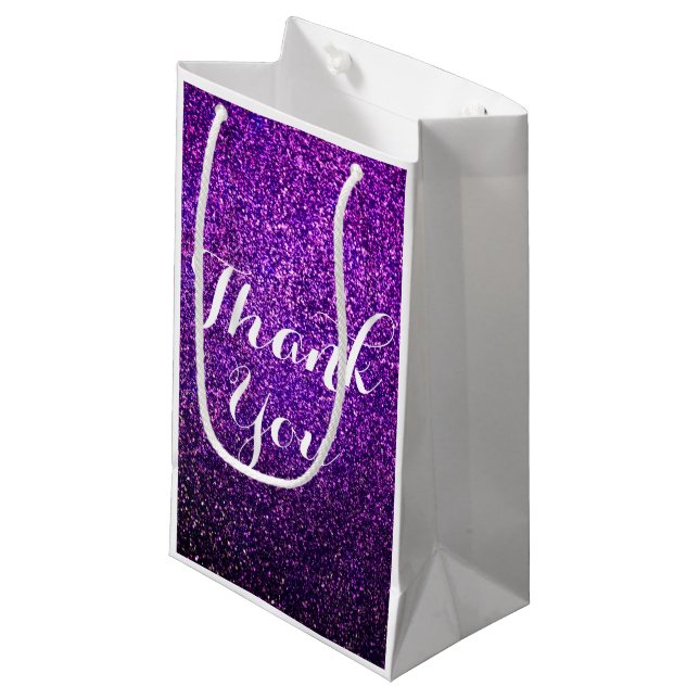 Purple Glitter Thank You Bags (Front Angled)