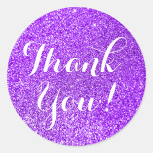 Purple Glitter Thank You Classic Round Sticker