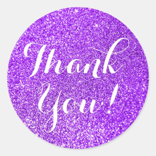Purple Glitter Thank You Classic Round Sticker (Front)